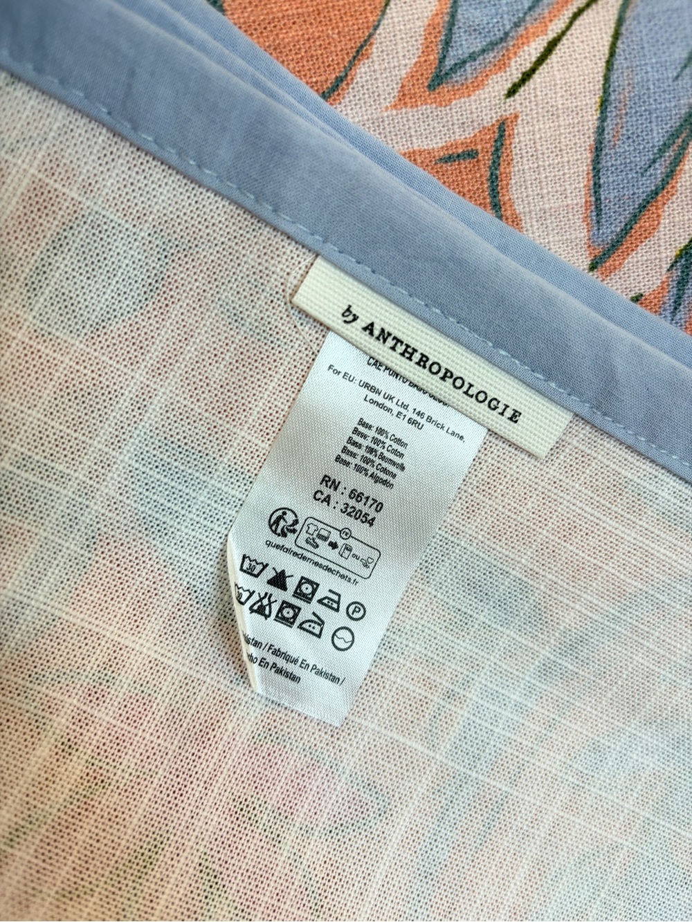 Anthropologie Shower Curtain Floral Light Blue and Coral, NWOT, 72x72in - Picture 3 of 7